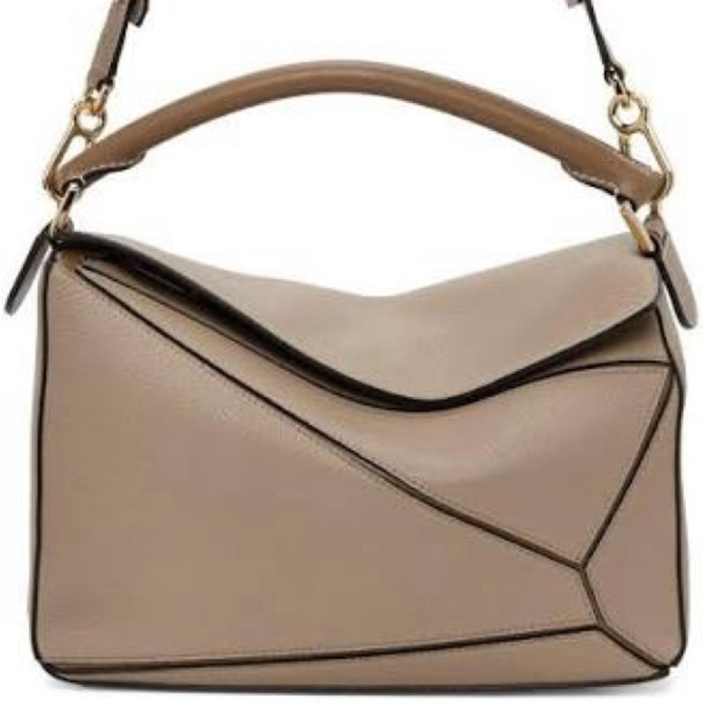 LOEWE medium puzzle bag | taupe beige calfskin pebbled leather w/ insert